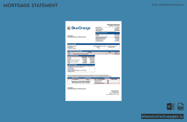 Lettland BlueOrange Bank Hypothekenabrechnung Word- und PDF-Beispielvorschau